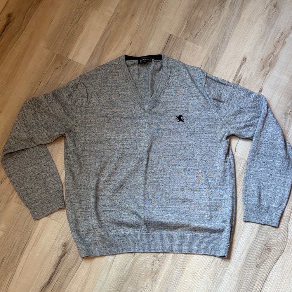 Express Light Gray V-Neck Sweater